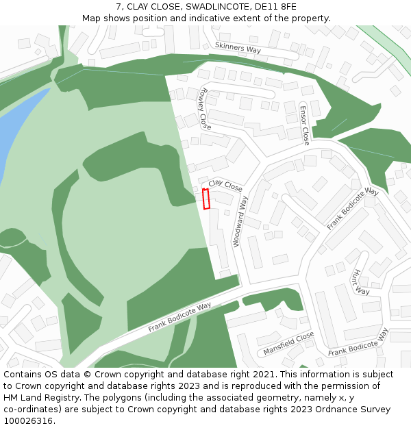 7, CLAY CLOSE, SWADLINCOTE, DE11 8FE: Location map and indicative extent of plot