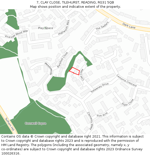 7, CLAY CLOSE, TILEHURST, READING, RG31 5QB: Location map and indicative extent of plot