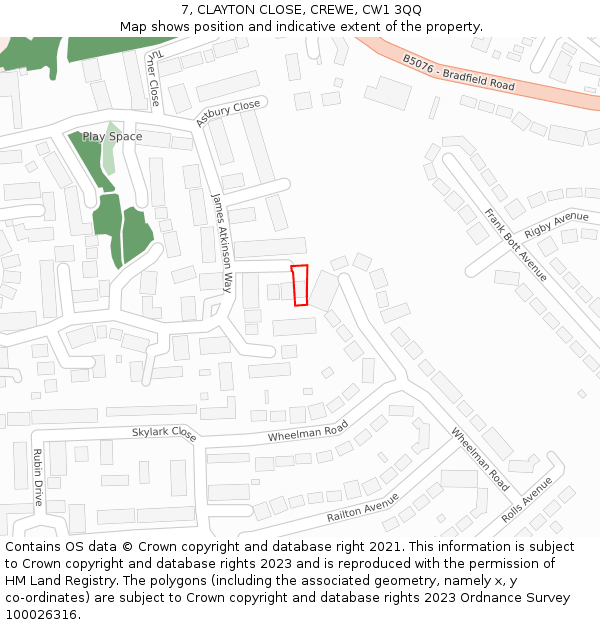 7, CLAYTON CLOSE, CREWE, CW1 3QQ: Location map and indicative extent of plot