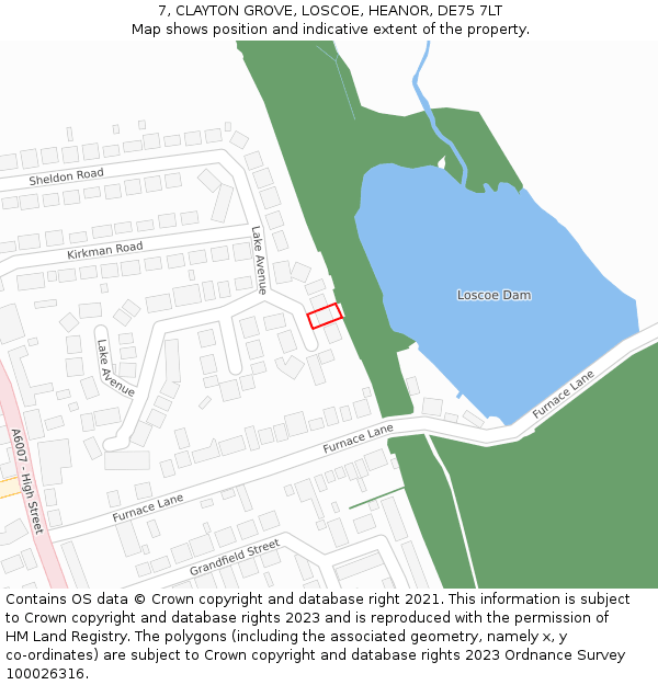7, CLAYTON GROVE, LOSCOE, HEANOR, DE75 7LT: Location map and indicative extent of plot