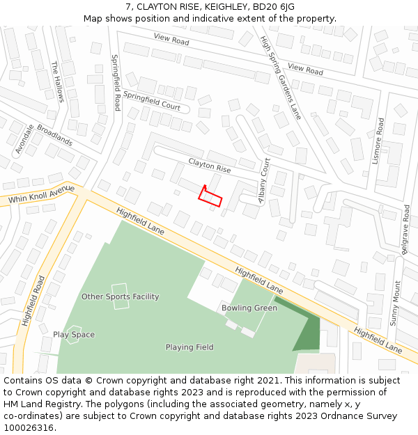 7, CLAYTON RISE, KEIGHLEY, BD20 6JG: Location map and indicative extent of plot