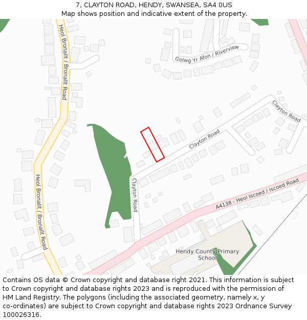 7, CLAYTON ROAD, HENDY, SWANSEA, SA4 0US: Location map and indicative extent of plot