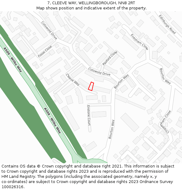 7, CLEEVE WAY, WELLINGBOROUGH, NN8 2RT: Location map and indicative extent of plot