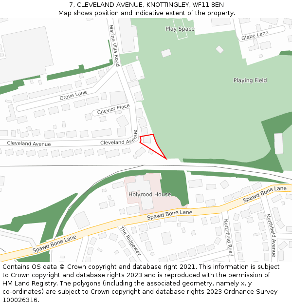 7, CLEVELAND AVENUE, KNOTTINGLEY, WF11 8EN: Location map and indicative extent of plot