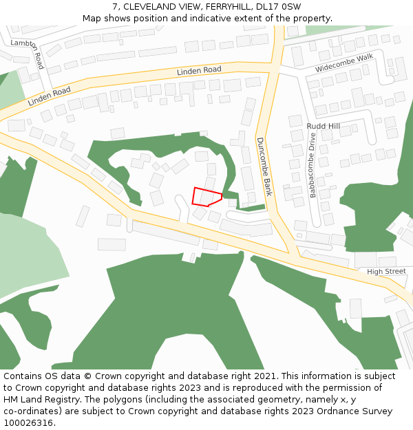 7, CLEVELAND VIEW, FERRYHILL, DL17 0SW: Location map and indicative extent of plot
