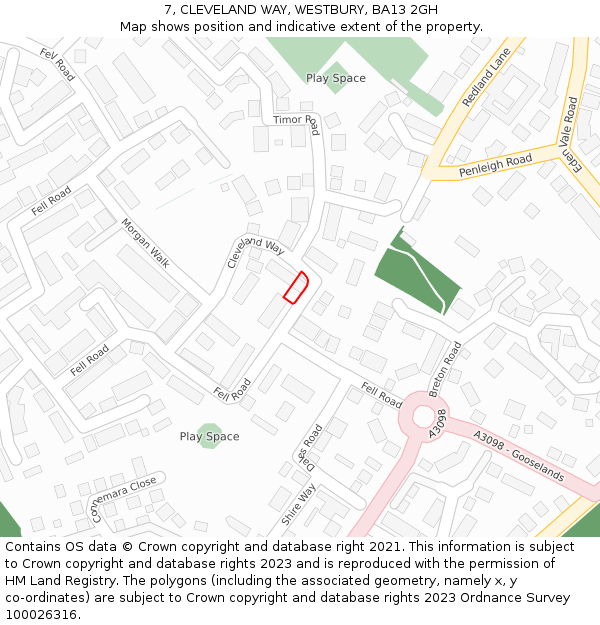 7, CLEVELAND WAY, WESTBURY, BA13 2GH: Location map and indicative extent of plot