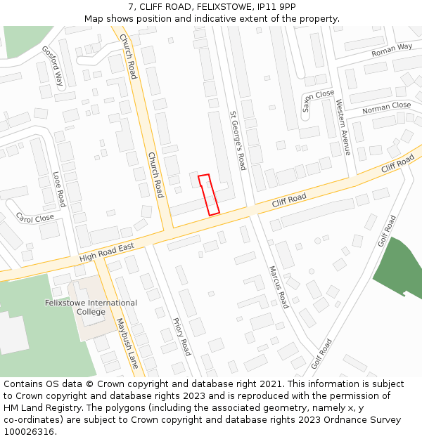 7, CLIFF ROAD, FELIXSTOWE, IP11 9PP: Location map and indicative extent of plot