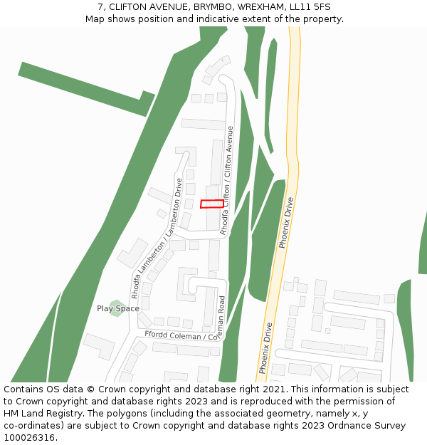 7, CLIFTON AVENUE, BRYMBO, WREXHAM, LL11 5FS: Location map and indicative extent of plot