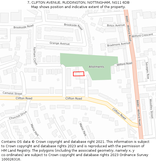 7, CLIFTON AVENUE, RUDDINGTON, NOTTINGHAM, NG11 6DB: Location map and indicative extent of plot