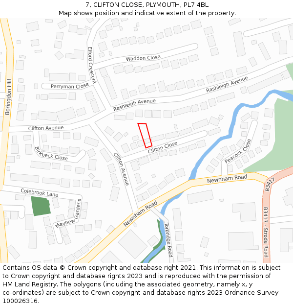 7, CLIFTON CLOSE, PLYMOUTH, PL7 4BL: Location map and indicative extent of plot