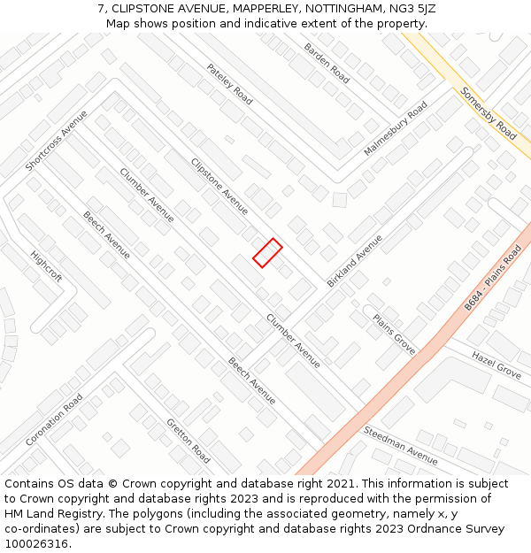 7, CLIPSTONE AVENUE, MAPPERLEY, NOTTINGHAM, NG3 5JZ: Location map and indicative extent of plot