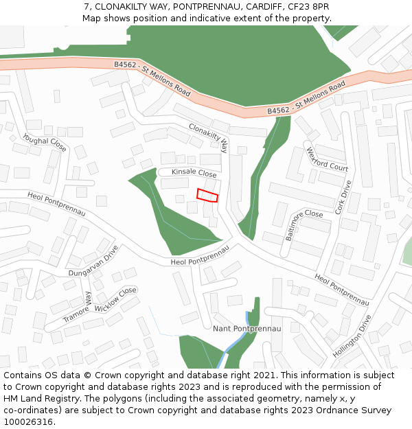 7, CLONAKILTY WAY, PONTPRENNAU, CARDIFF, CF23 8PR: Location map and indicative extent of plot