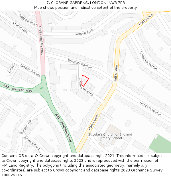 7, CLORANE GARDENS, LONDON, NW3 7PR: Location map and indicative extent of plot