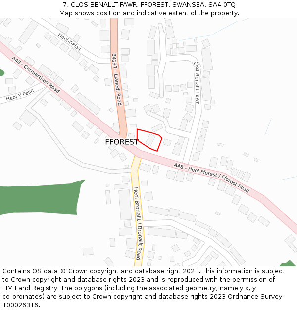 7, CLOS BENALLT FAWR, FFOREST, SWANSEA, SA4 0TQ: Location map and indicative extent of plot