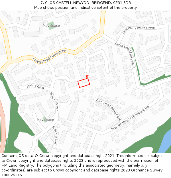 7, CLOS CASTELL NEWYDD, BRIDGEND, CF31 5DR: Location map and indicative extent of plot