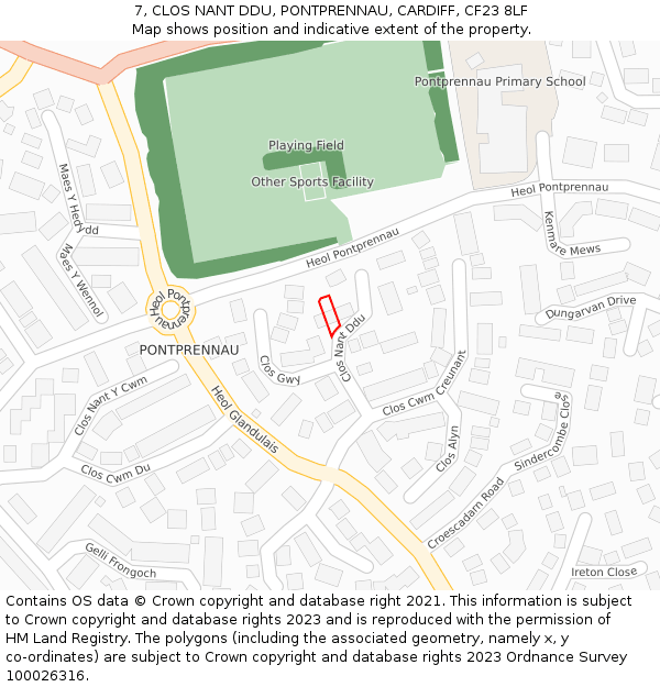 7, CLOS NANT DDU, PONTPRENNAU, CARDIFF, CF23 8LF: Location map and indicative extent of plot