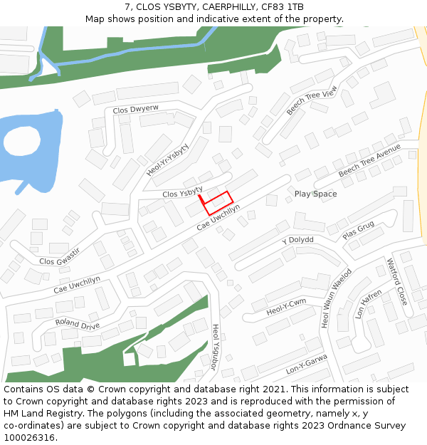 7, CLOS YSBYTY, CAERPHILLY, CF83 1TB: Location map and indicative extent of plot