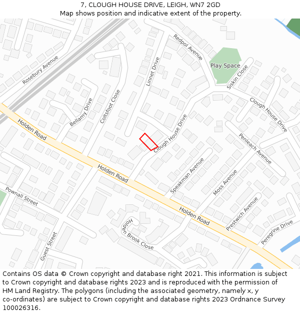7, CLOUGH HOUSE DRIVE, LEIGH, WN7 2GD: Location map and indicative extent of plot