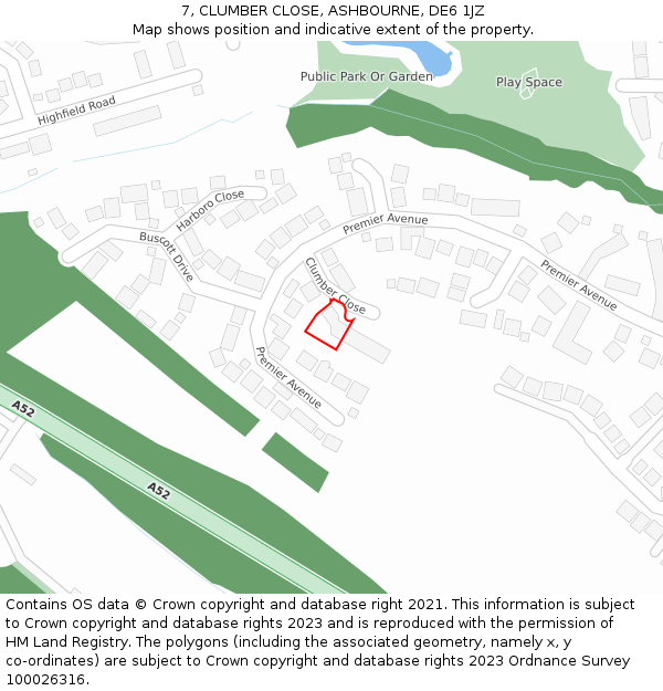 7, CLUMBER CLOSE, ASHBOURNE, DE6 1JZ: Location map and indicative extent of plot