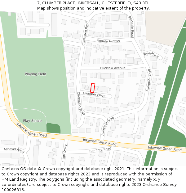 7, CLUMBER PLACE, INKERSALL, CHESTERFIELD, S43 3EL: Location map and indicative extent of plot