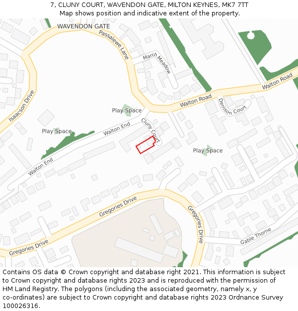 7, CLUNY COURT, WAVENDON GATE, MILTON KEYNES, MK7 7TT: Location map and indicative extent of plot