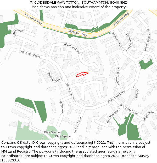 7, CLYDESDALE WAY, TOTTON, SOUTHAMPTON, SO40 8HZ: Location map and indicative extent of plot