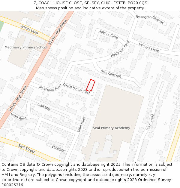 7, COACH HOUSE CLOSE, SELSEY, CHICHESTER, PO20 0QS: Location map and indicative extent of plot