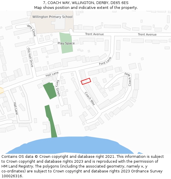 7, COACH WAY, WILLINGTON, DERBY, DE65 6ES: Location map and indicative extent of plot