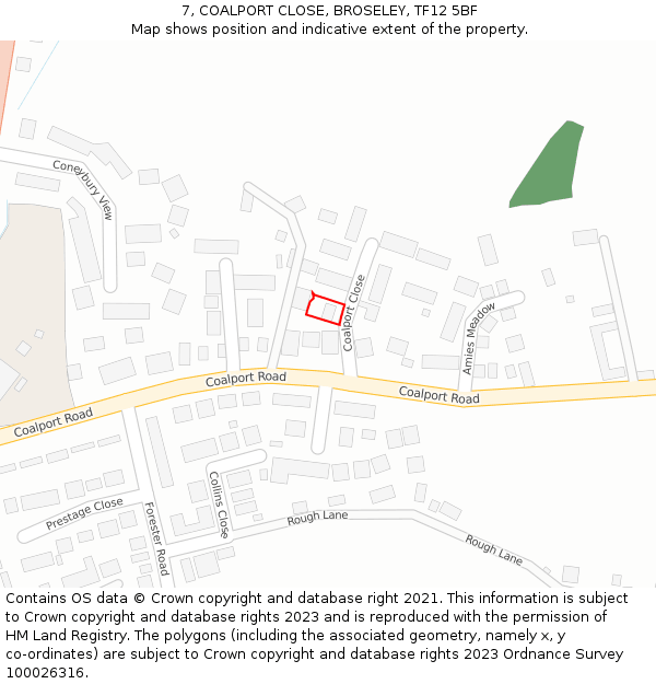 7, COALPORT CLOSE, BROSELEY, TF12 5BF: Location map and indicative extent of plot