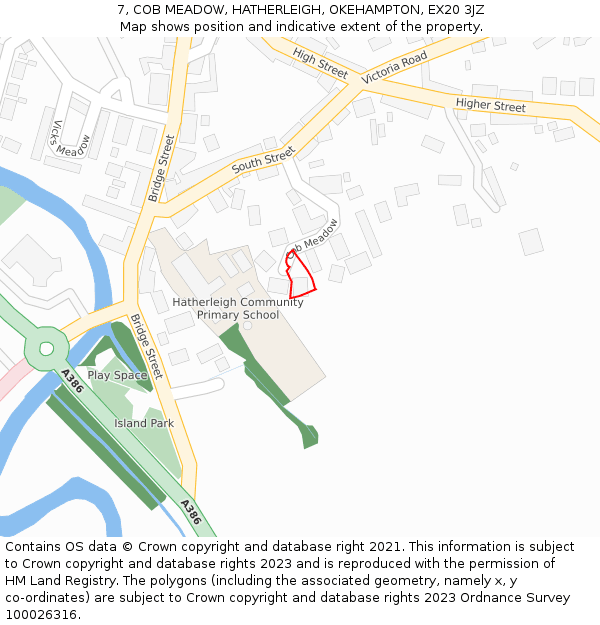 7, COB MEADOW, HATHERLEIGH, OKEHAMPTON, EX20 3JZ: Location map and indicative extent of plot