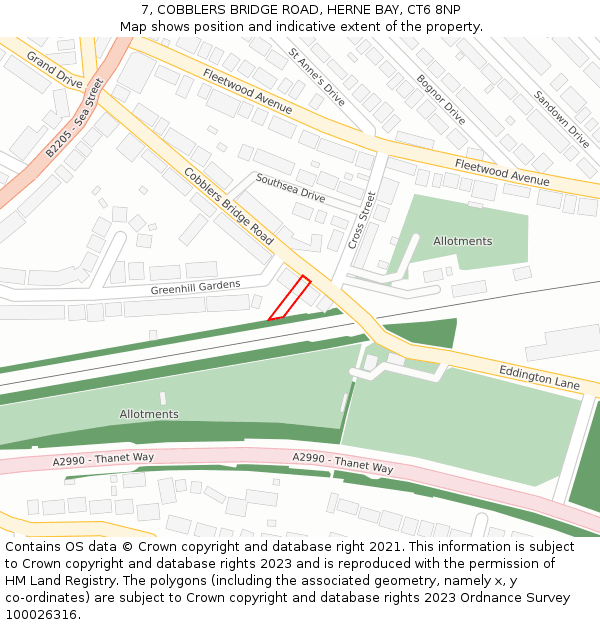 7, COBBLERS BRIDGE ROAD, HERNE BAY, CT6 8NP: Location map and indicative extent of plot