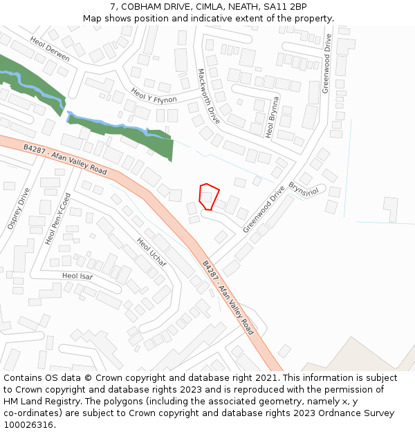 7, COBHAM DRIVE, CIMLA, NEATH, SA11 2BP: Location map and indicative extent of plot