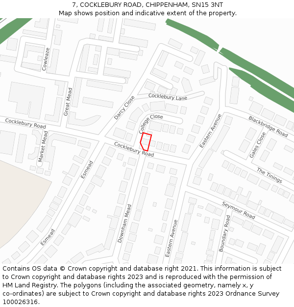 7, COCKLEBURY ROAD, CHIPPENHAM, SN15 3NT: Location map and indicative extent of plot
