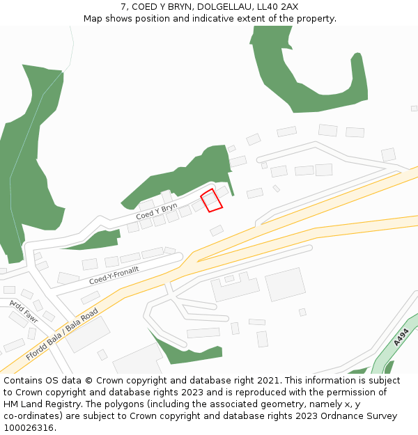7, COED Y BRYN, DOLGELLAU, LL40 2AX: Location map and indicative extent of plot