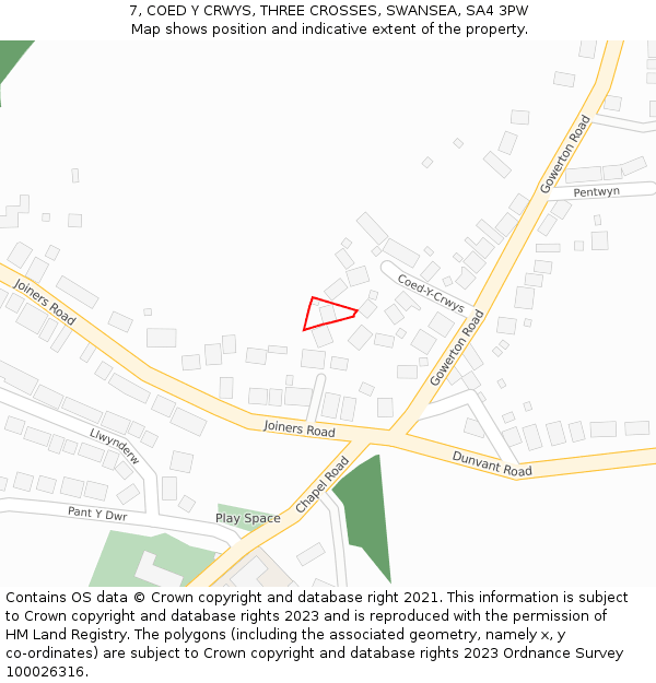 7, COED Y CRWYS, THREE CROSSES, SWANSEA, SA4 3PW: Location map and indicative extent of plot