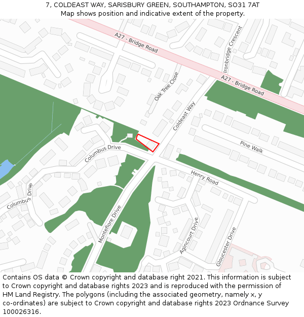 7, COLDEAST WAY, SARISBURY GREEN, SOUTHAMPTON, SO31 7AT: Location map and indicative extent of plot