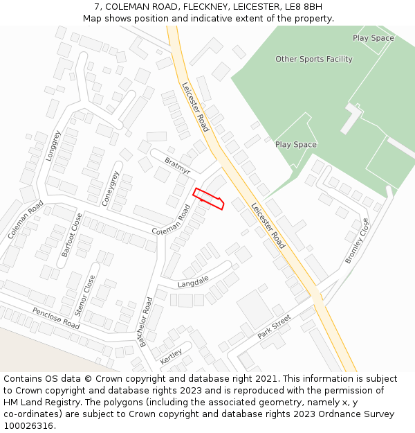 7, COLEMAN ROAD, FLECKNEY, LEICESTER, LE8 8BH: Location map and indicative extent of plot