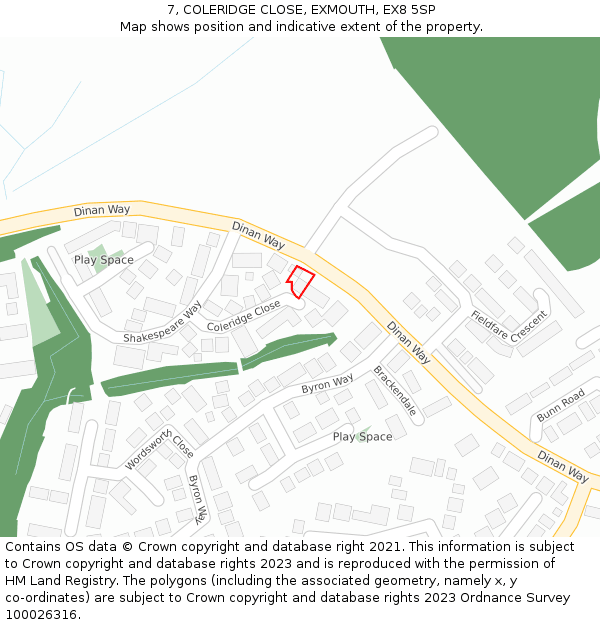7, COLERIDGE CLOSE, EXMOUTH, EX8 5SP: Location map and indicative extent of plot