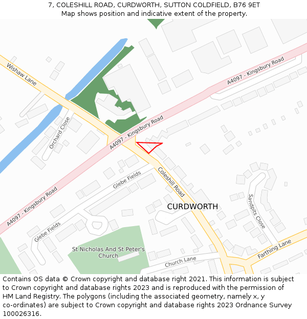 7, COLESHILL ROAD, CURDWORTH, SUTTON COLDFIELD, B76 9ET: Location map and indicative extent of plot