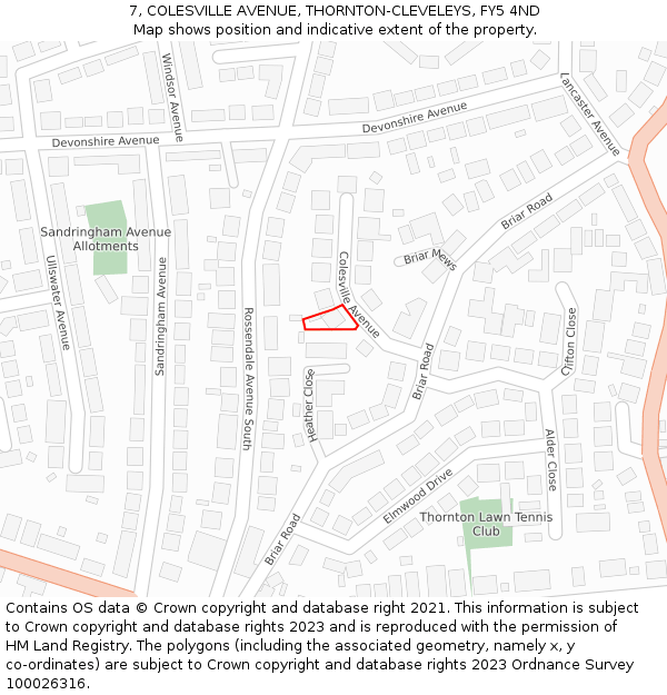 7, COLESVILLE AVENUE, THORNTON-CLEVELEYS, FY5 4ND: Location map and indicative extent of plot