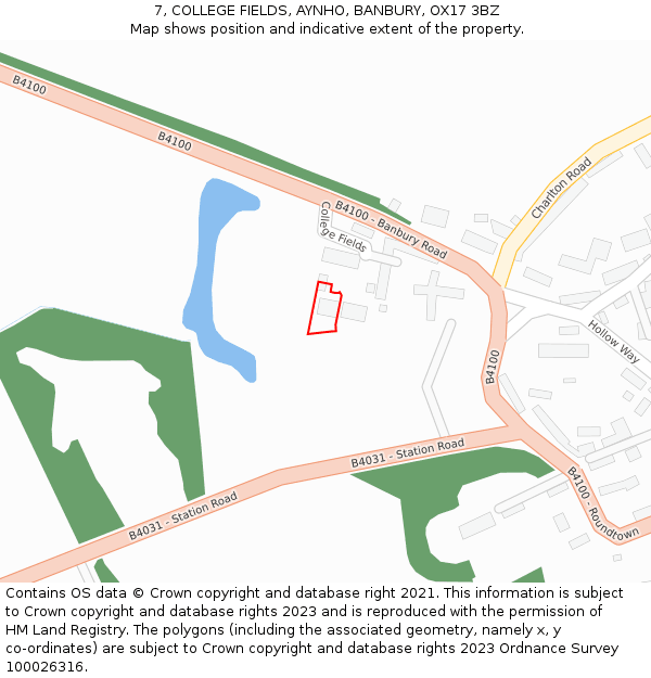 7, COLLEGE FIELDS, AYNHO, BANBURY, OX17 3BZ: Location map and indicative extent of plot