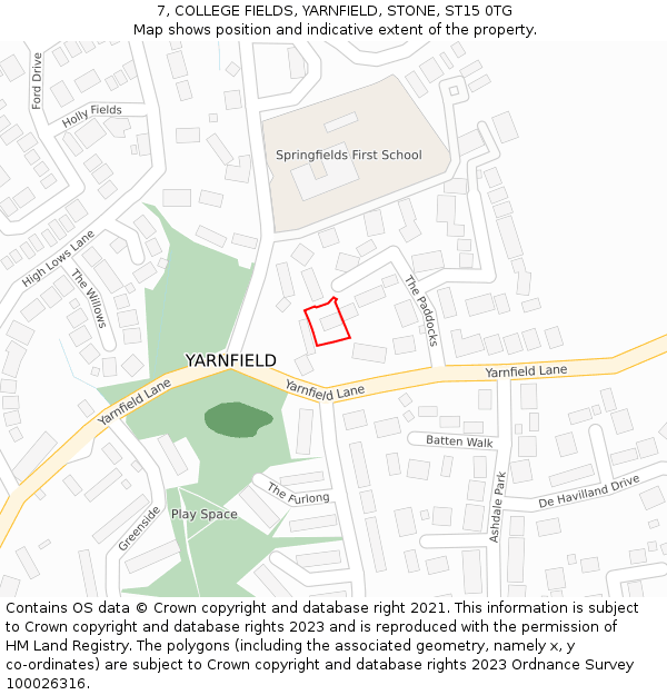 7, COLLEGE FIELDS, YARNFIELD, STONE, ST15 0TG: Location map and indicative extent of plot
