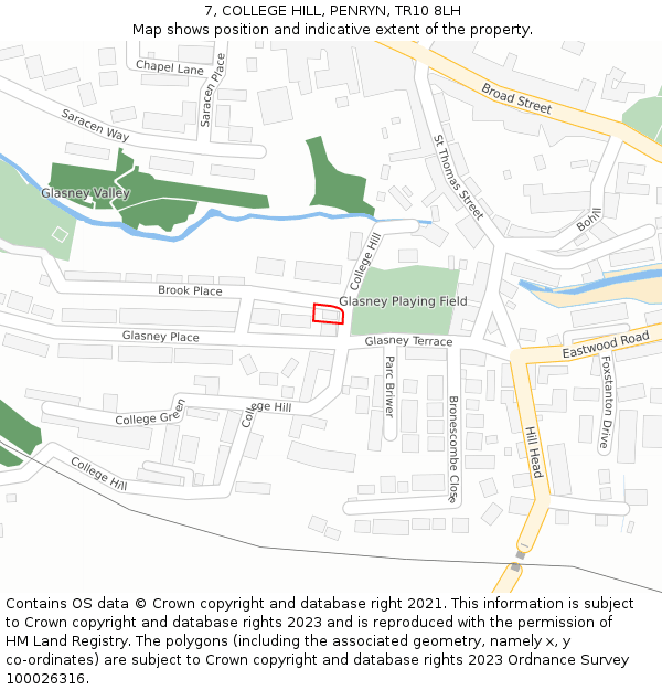 7, COLLEGE HILL, PENRYN, TR10 8LH: Location map and indicative extent of plot