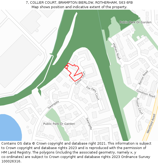 7, COLLIER COURT, BRAMPTON BIERLOW, ROTHERHAM, S63 6FB: Location map and indicative extent of plot