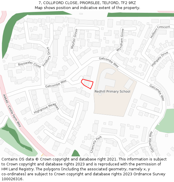 7, COLLIFORD CLOSE, PRIORSLEE, TELFORD, TF2 9RZ: Location map and indicative extent of plot