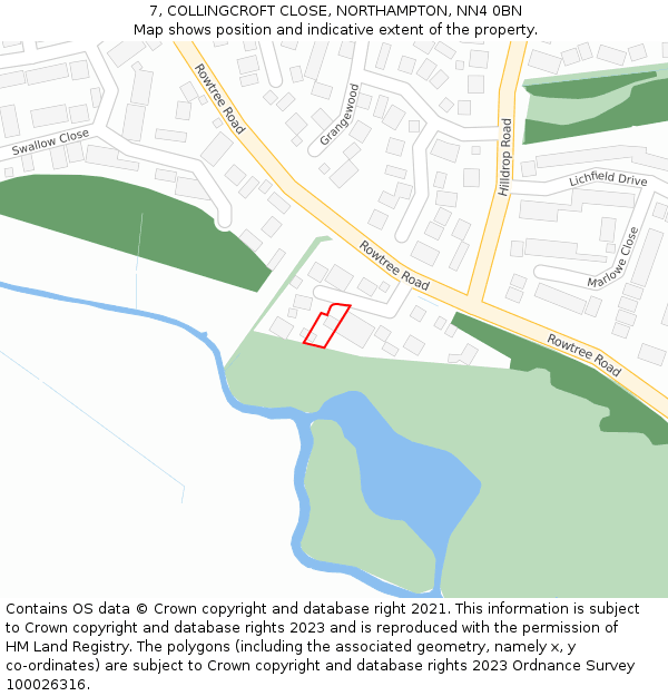 7, COLLINGCROFT CLOSE, NORTHAMPTON, NN4 0BN: Location map and indicative extent of plot