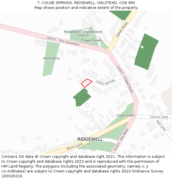 7, COLNE SPRINGS, RIDGEWELL, HALSTEAD, CO9 4RX: Location map and indicative extent of plot