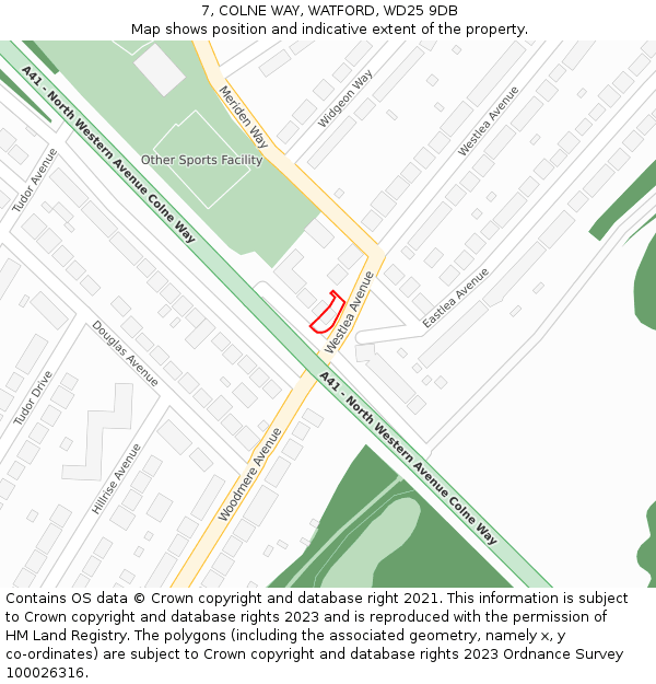 7, COLNE WAY, WATFORD, WD25 9DB: Location map and indicative extent of plot