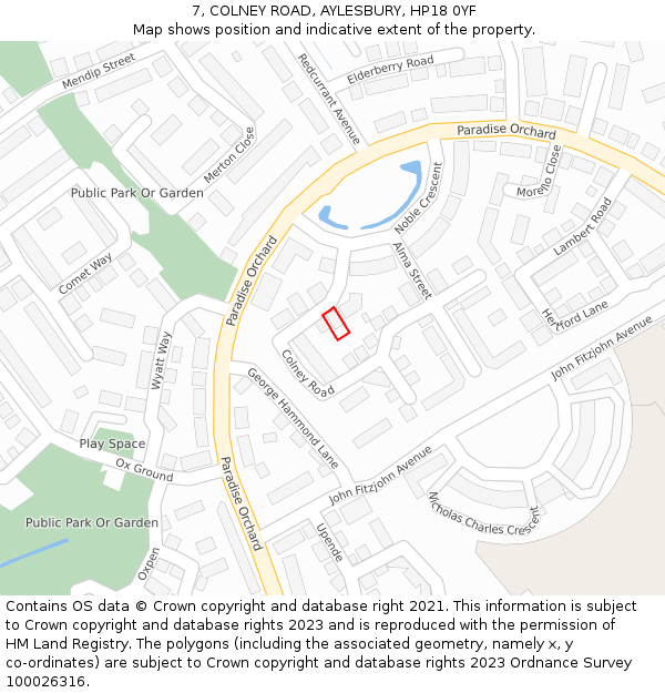 7, COLNEY ROAD, AYLESBURY, HP18 0YF: Location map and indicative extent of plot