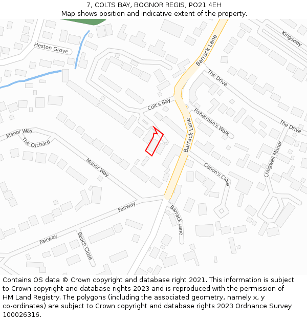 7, COLTS BAY, BOGNOR REGIS, PO21 4EH: Location map and indicative extent of plot